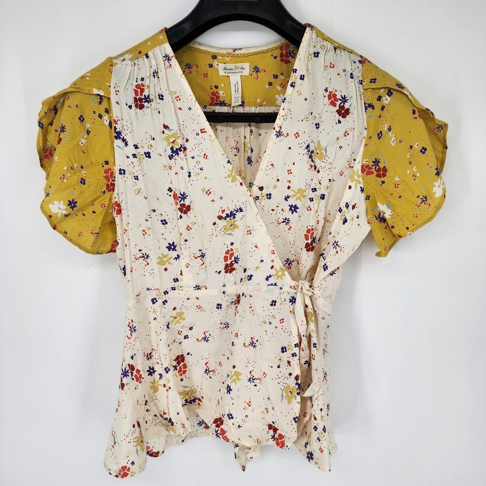 Anthropologie Meadow Rue Bon Voyage Top Blouse Women's Size 6 Multicolor Floral